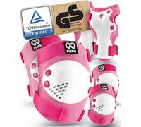 99FLIPS Kids Knee and Elbow Pads for Children - Kids Knee Pads Skating - Wrist Guards - RISE - Size SM - PINK WHITE - Skateboard, Scooter, Inline Skates