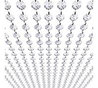 99ft Acrylic Crystal Garland Strands - Hanging Chandelier Gem Bead Chain - 14mm Clear Octagon Prism Diamond String Decorations for Wedding Party Manzanita Centerpiece Christmas Tree
