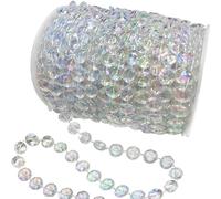 99ft Crystal Beads Garland Strand, Iridescent Clear Acrylic Diamond Beads String Roll for Crafts, Beaded Curtains, Wedding Party Decorations, Plastic Crystal Garland for Christmas Tree Ornaments