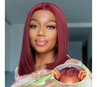 99j Burgundy Glueless Bob Wig Human Hair,200 Density 9x6 Straight Human Hair Wig Pre Plucked Pre Cut For Black Women,200% Density Wear And Go Glueless Wig Human Hair Can be dyed and Bleached 14 Inch