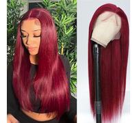 99j Burgundy Lace Front Wig Human Hair - 24 Inch 13x4 HD Glueless Straight Wig With Baby Hair, Pre-Plucked, 150% Density for Black Women