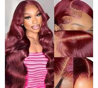 99j Burgundy Lace Front Wigs Human Hair 99j Body Wave 13 x 4 HD Lace Front Wigs Human Hair 180% Density Wine Red Coloured Wig Glueless Burgundy Body Wave Front Wigs Human Hair Wigs for Women 45.7 cm