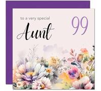 99th Aunt Birthday Card - Purple Floral Aunty Aunties Birthday Card for 99 Year old Ninety Nine, ninety ninth