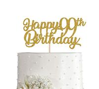 99th Birthday Cake Topper, Gold Glitter Cheers To 99 Years Party Decoration, Supply