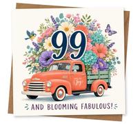 99th Birthday Card for Her, Vintage Truck, Wildflowers