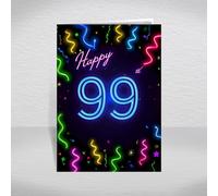 99th Birthday Card for Men and Women - Fun Neon Party Design with Inside Wording ‘have a Great birthday!’ - Unisex Greeting Card with Bright Blue Age: Happy 99th Card with envelope (Size A5)