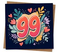99th Birthday Card for Mum, Bold 99 with Leaves & Hearts