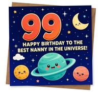 99th Birthday Card for Nanny, Playful Planets and Universe