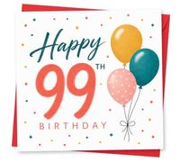 99th Birthday Card, Happy 99, Balloons and Confetti