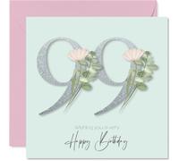 99th Birthday Cards for Women - Fancy Floral Flowers - Happy Birthday Card for 99 Year Old Woman Nan Gran Granny Nanny, 145mm Bday Greeting Cards