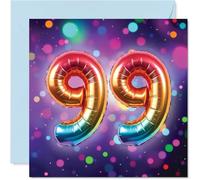 99th Birthday Cards for Women Men - Rainbow Foil Balloon - Happy Birthday Card for 99 Year Old Woman Man Nan Grandma Nanny Auntie, 145mm Bday Greeting Cards