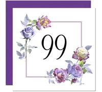 99th Floral Birthday Card - Purple Beautiful Flowers Elegant Birthday Card for 99 Year old Ninety Nine, ninety ninth