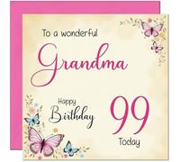 99th Grandma Birthday Card - Beautiful Butterfly Floral Grandmother Birthday Card for 99 Year old Ninety Nine, ninety ninth