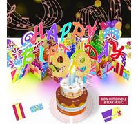 99th Pop-Up Musical Birthday Card, Blowable LED Candle for Women and Men