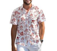 99TIMORO Game Character Hawaiian Shirt, Anime Movie Short Sleeve, Funny Print Button Down Top, Anime Red, XXL