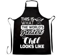 99WakeUp Funny Chef Apron, Black Polyester Cotton, One Size Fits All, World's Greatest Chef Design, Kitchen Cooking, 33x27 Inches