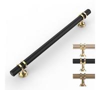 9BUILD 10 Pack Gold Black Cabinet Pulls - 160MM Hole Center Kitchen Cupboard Handles - Knurled Cabinet Handles - UK0049