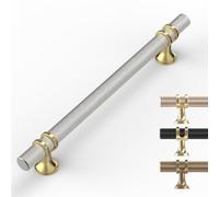 9BUILD 10 Pack Gold Brushed Satin Nickel Cabinet Pulls 160MM Hole Center Kitchen Cupboard Handles Knurled Cabinet Handles UK0049