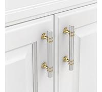 9BUILD 10 Pack Gold Brushed Satin Nickel Cabinet Pulls - 96MM Hole Center Kitchen Cupboard Handles - Knurled Cabinet Handles for Cupboard & Drawer - UK0049