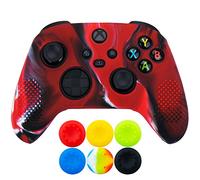 9CDeer 1 Piece of Silicone Protective Cover Skin + 6 Thumb Grips for Xbox Series X/S Controller Camouflage Red