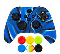 9CDeer 1 Piece of Silicone Protective Thick Cover Skin + 6 Thumb Grips for Xbox Series X/S Controller Camouflage blue