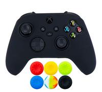 9CDeer 1 Piece of Silicone Protective Thick Cover Skin + 6 Thumb Grips for Xbox Series X/S Controller Black