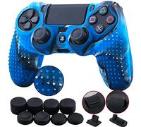 9CDeer 1 Piece of Silicone Studded Dots Protective Sleeve Case Cover Skin + 8 Thumb Grips Analog Caps + 2 dust proof plugs for PS4/Slim/Pro Controller, Camouflage blue