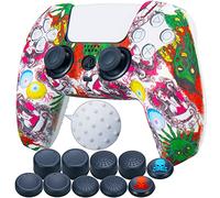 9CDeer 1 Piece of Silicone Transfer Print Protective Cover Skin + 10 Thumb Grips for Playstation 5 / PS5 Controller Zombie