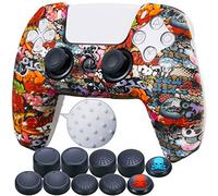 9CDeer 1 Piece of Silicone Transfer Print Protective Cover Skin + 10 Thumb Grips for Playstation 5 / PS5 Controller Small Skulls