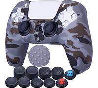 9CDeer 1 Piece of Silicone Transfer Print Protective Cover Skin + 10 Thumb Grips for Playstation 5 / PS5 Controller Camougrey