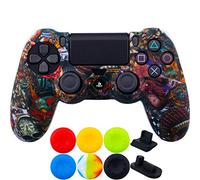 9CDeer 1 Piece of SiliconeTransfer Print Protective Cover Skin + 6 Thumb Grips & Dust Proof Plugs for PS4/Slim/Pro Controller Monsters