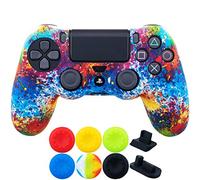 9CDeer 1 Piece of SiliconeTransfer Print Protective Cover Skin + 6 Thumb Grips & Dust Proof Plugs for PS4/Slim/Pro Controller colour paint