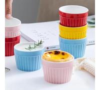 9cm ceramic creative solid color baking bowl double skin milk dessert bowl pudding cup steamed bowl baking cup cake dessert mold(White)