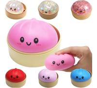 9CM Dumpling Stress Toy Giant Dumpling Squishy Toy with Steamer Box Soft Squeeze Decompression Dough Fidget Toys for Relaxation Boys Girls Home Office Classroom Random colors are sent full of surprise
