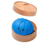 9cm Giant Dumpling Squishy,Squeeze Dough Ball Stress Relief Hand Toys with Food Steamer Stretchy Desk Toys (Blue)