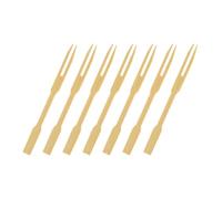 9cm Mini Bamboo Food & Fruit Picks | Pack of 100 Eco-Friendly Biodegradable Two-Prong Skewers | Disposable Cocktail Forks for Appetizers, BBQ, Cheese, Canapés, Party Snacks, Buffets & Catering