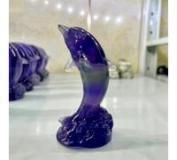 9cm Natural Purple Fluorite Dolphin Crystal Animal Carving Stone Home Decoration Gift 1pcs