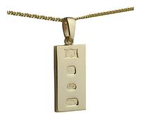 9ct Gold 30x15mm solid display hallmark Ingot 1/2oz Pendant on a bail loop with a 1.8mm wide curb Chain 24 inches