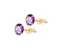 9ct gold 5mm CZ crystal birthstone stud earrings/Studs/Birthday/Giftbox[Amethyst (February)]