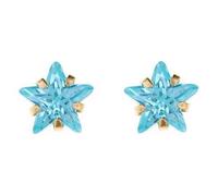 9ct gold 6mm aquamarine blue star CZ crystal stud earrings. Gift box