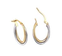9ct Gold and Sterling Silver 24mm Twisted Two-tone Oval Creole