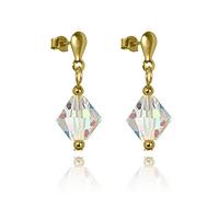 9ct Gold & Aurora Borealis Crystal Drop Stud Earrings