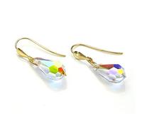 9ct Gold Aurora Borealis Crystal Pear Drop Earrings/Drops/Earring