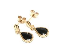 9ct Gold Black Onyx Diamond cut Teardrop Dangly earrings