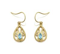 9ct Gold Blue Topaz Celtic Hook Wire Drop Earrings - G1829