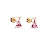 9ct Gold Clear Ruby Red CZ Christmas Tree Stud Earrings