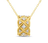 9ct Gold Criss-Cross Diamond-Set Barrel Necklace - D95164