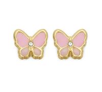 9ct Gold Crystal And Pink Enamel Butterfly Earrings - 8mm - G0804