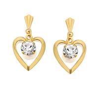 9ct Gold Crystal Heart Drop Earrings - 18mm drop - G1512