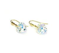 9ct Gold Crystal Heart Earrings - Aurora Borealis
